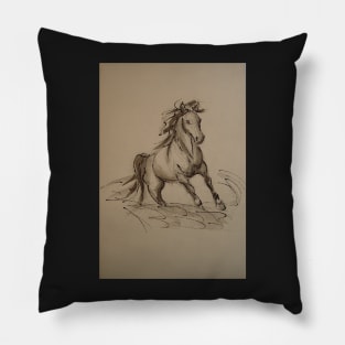 Wild - Horse ink wash watercolor painting Pillow