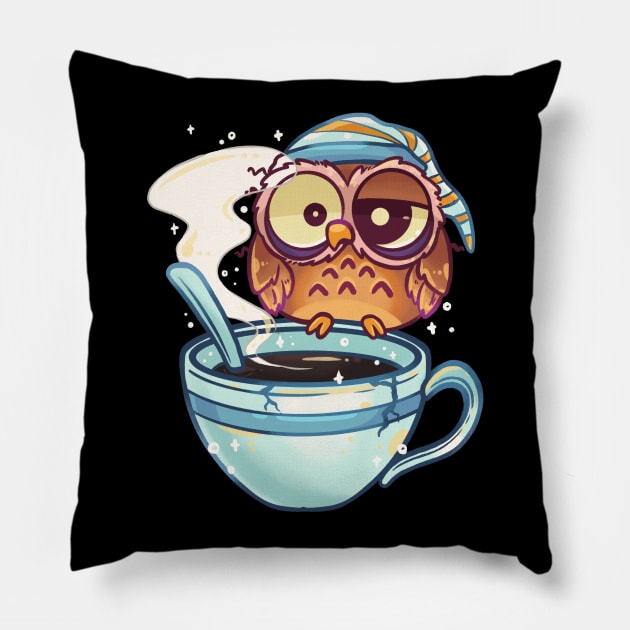 coffee owl Pillow by BiillustrationID