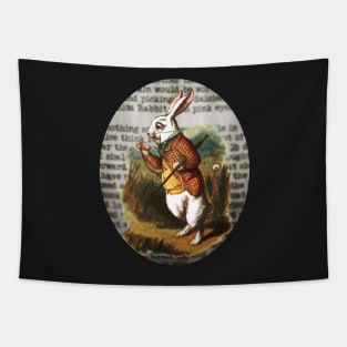 White Rabbit with Text Background Tapestry