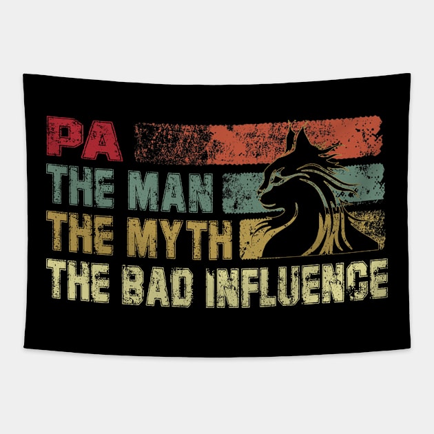 Mens Pa the Man the Myth the Bad Influence Vintage Cat Father's Day Gift Dad Tapestry by David Darry