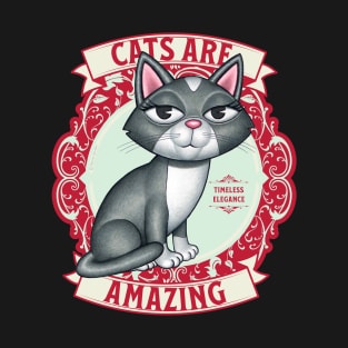 Kitty Cat with Cute Red Wreath with Cats are Amazing T-Shirt
