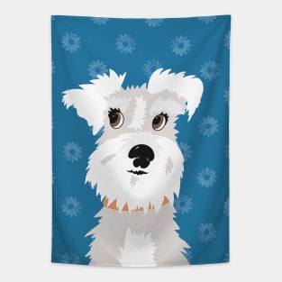 White Miniature Schnauzer Dog with Blue Daisies Tapestry
