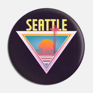 Seattle City Skyline Silhouette Sunrise Retro 80's / 90's Vaporwave Aesthetics - Bright Vintage Design For Sunny Summer Days Pin