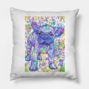 FRENCH BULLDOG PUPPY - watercolor and ink portrait .1 Pillow