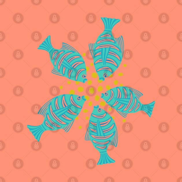 FEEDING TIME Tropical Striped Fish Undersea Ocean Coral Reef Sea Life in Turquoise Blue Blush Yellow - UnBlink Studio by Jackie Tahara by UnBlink Studio by Jackie Tahara