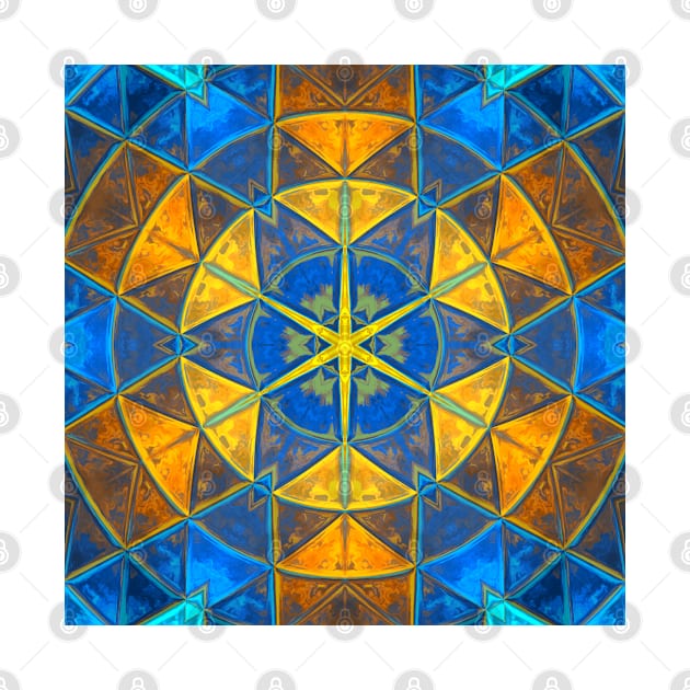 Mosaic Kaleidoscope Flower Blue and Yellow by WormholeOrbital