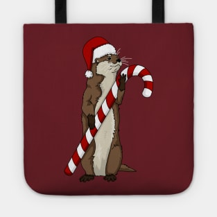 Christmas otter holding a candy cane Tote