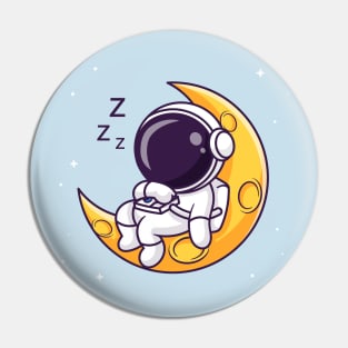 Cute Astronaut Sleeping On Moon Cartoon Pin