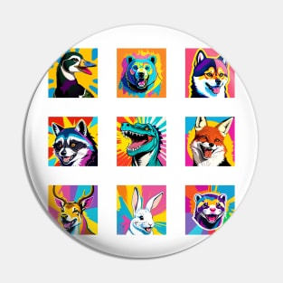 Modern Abstract Pop Art Style Laughing Animals Drawing Pin