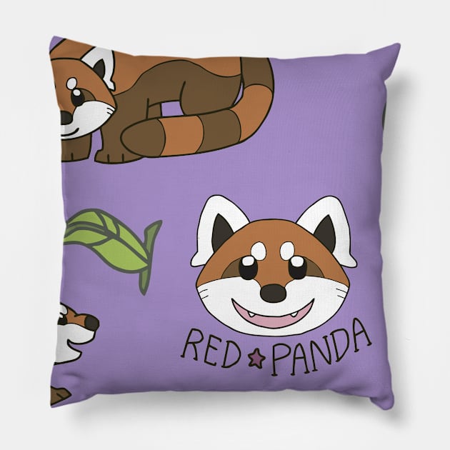 Red Panda Repeat Pattern Pillow by LobitoWorks