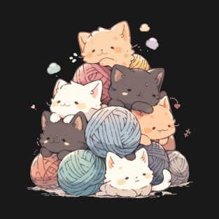 Kawaii Kitten Pile Tee, Adorable Anime Cat T-Shirt