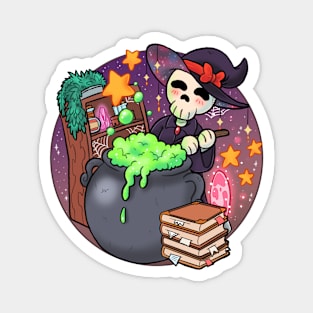 Skeleton Witch with cauldron Magnet