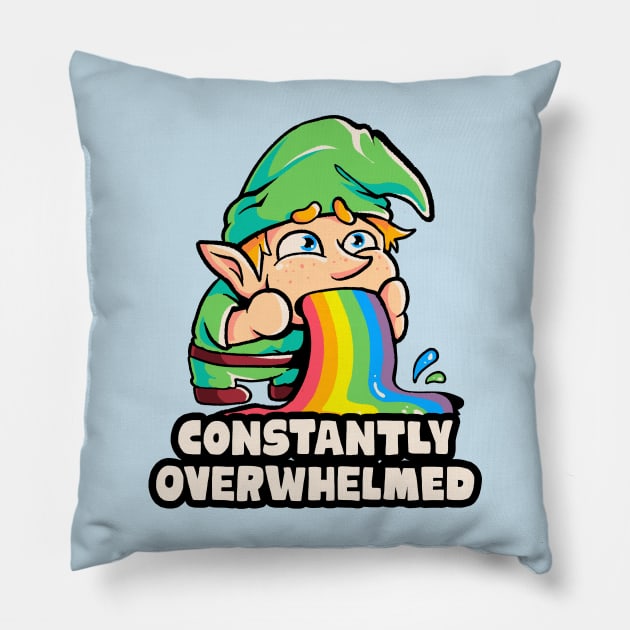 Constantly Overwhelmed - Funny Gnome Rainbow Gift Pillow by eduely