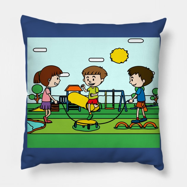 Playground Kindergarten Children Play Pillow by flofin