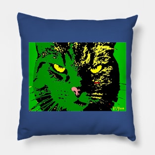 ANGRY CAT POP ART - GREEN YELLOW BLACK Pillow