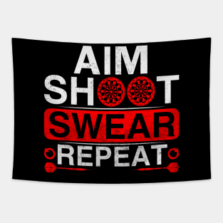 Aim Shoot Swear Repeat Funny Darts Player Tapestry