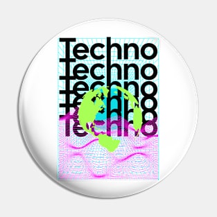 TECHNO  - Grid Globe (Black/lime/pink/blue) Pin