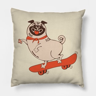 Funny animal character skateboarding pug Pillow