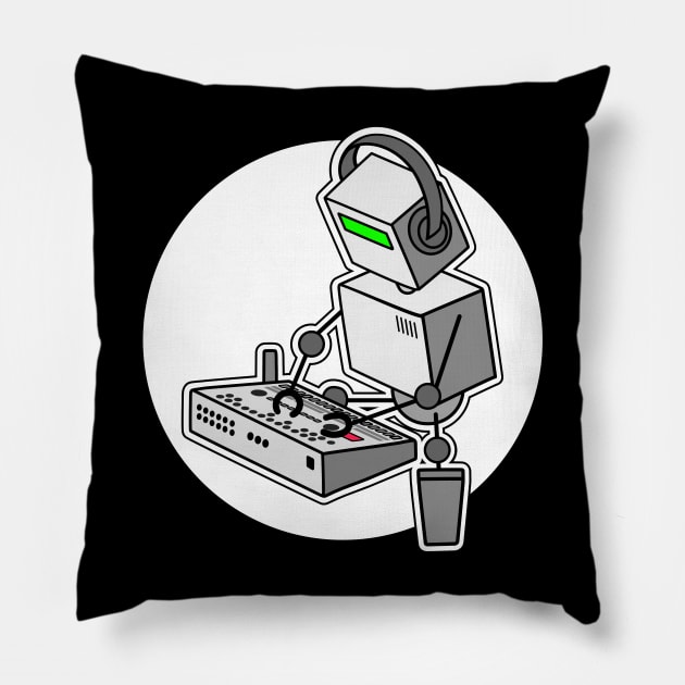 Robot Playing Drum machine (small print size) Pillow by Atomic Malibu