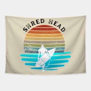 Retro Sunset With Surfer On The Open Wave Tapestry