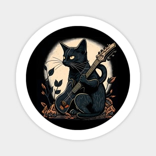 Cat Playing Guitar Vintage - Black Cat Guitar Magnet