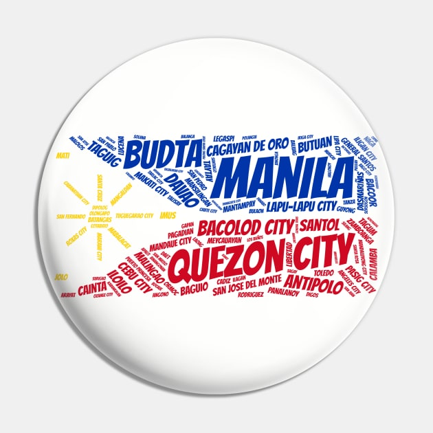 Philippines Flag with City Names Word Art Pin by Family Heritage Gifts