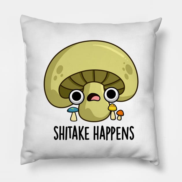 Shitake Happens Cute Mushroom Pun Pillow by punnybone