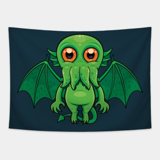 Cute Green Cthulhu Monster Tapestry