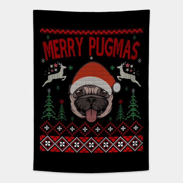 Merry Pugmas pugly chrismtas Tapestry by MZeeDesigns