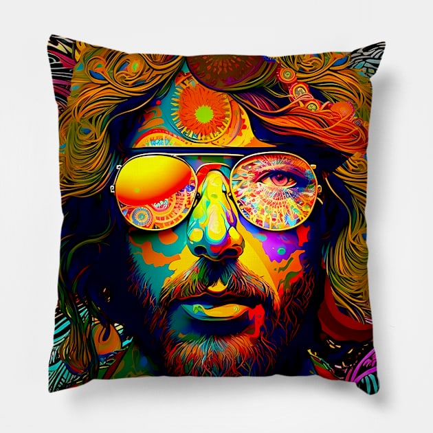 Hippie Dippie: Happy 420 Day, Stay Trippy Hippie on a Dark Background Pillow by Puff Sumo