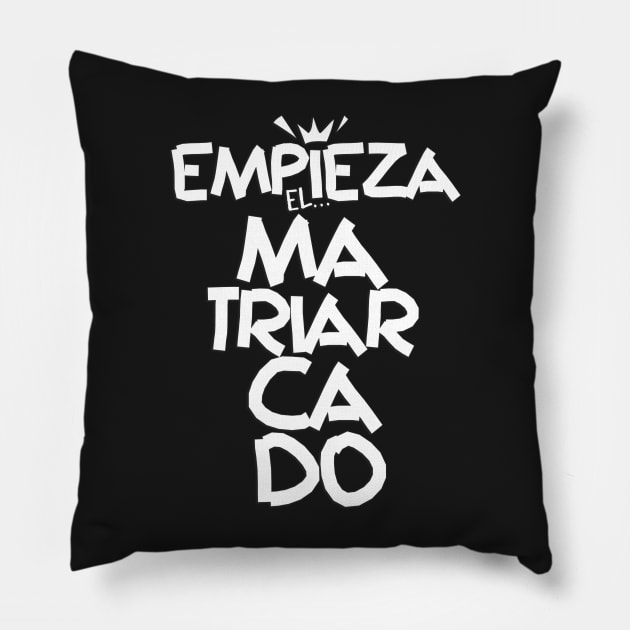 The Matriarchy Begins in White Typography. Spanish phrase series La Casa de Papel. Women in power. Pillow by Rebeldía Pura