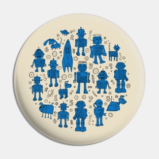 Robots in Space - Blue Circle Pin