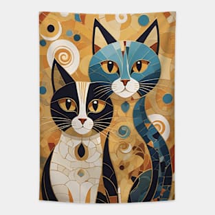 Gustav Klimt's Chromatic Whiskers: Colorful Cat Illustration Tapestry