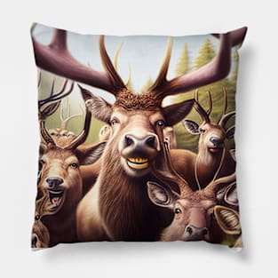 Stag Deer Wild Nature Funny Happy Humor Photo Selfie Pillow
