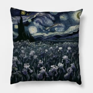 Enchanted Flower Garden Night: Iris Starry Floral Pillow