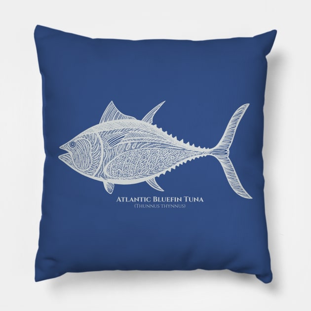 Bluefin Tuna Fish with Common and Scientific Names - fish design Pillow by Green Paladin