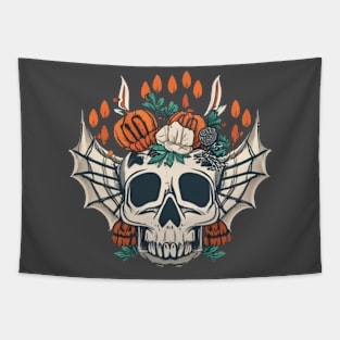 Skull with Various Objects and Plants Tapestry