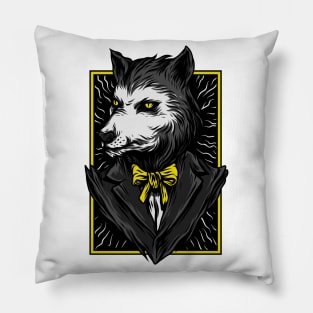 Big Bad Wolf Suit Black Yellow Pillow