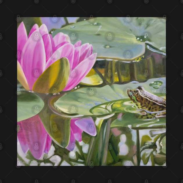 Contemplation - water lily and frog pond painting by EmilyBickell