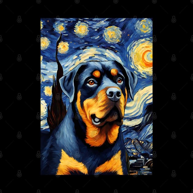 Rottweiler Dog Breed in a Van Gogh Starry Night Art Style by Art-Jiyuu