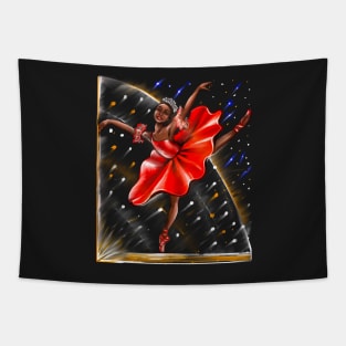 Ballet, African American black ballerina in red pointe shoes, dress and crown 3 in red tutu and red shoes  - brown skin ballerina Tapestry