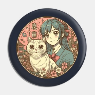 Japanese cat Retro anime neko Pin