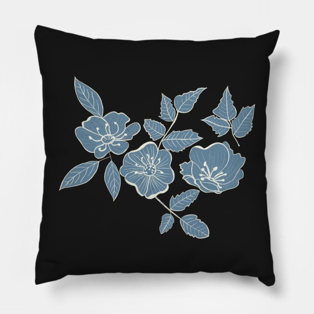 California Wild Rose Blue  and Cream Pillow by WalkSimplyArt