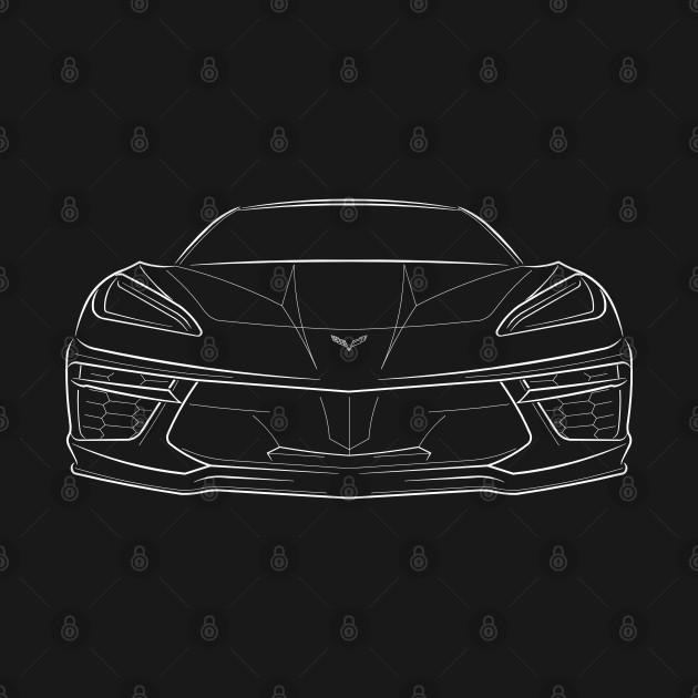 Front/profile - 2020 Chevy Corvette Stingray C8 - stencil, white by mal_photography