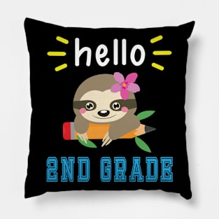 Sloth Student With Pencil Back To School Day Hello 2nd Grade Pillow