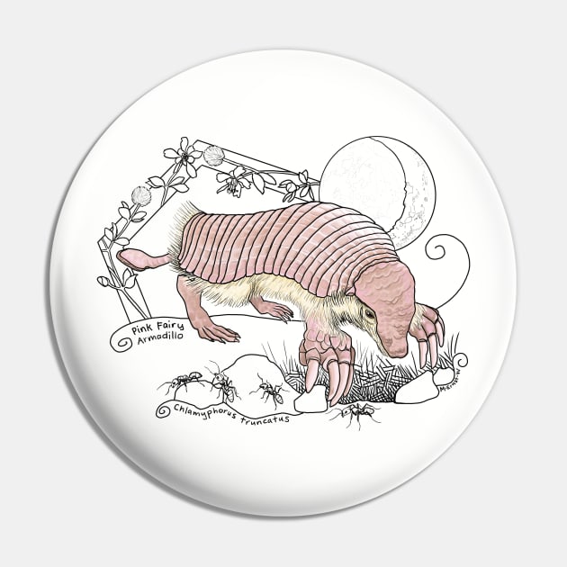 A Pink Fairy Armadillo under the moon - green background Pin by mernstw