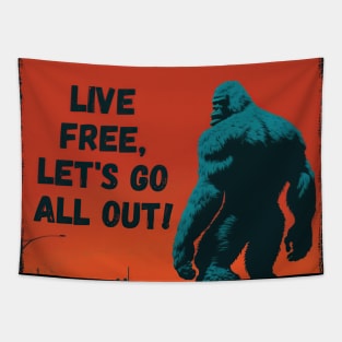 funny outdoorsmen live free big foot Tapestry