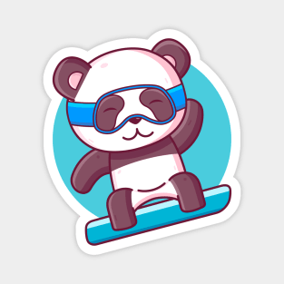 Cute Kawaii Panda Snowboarding Magnet