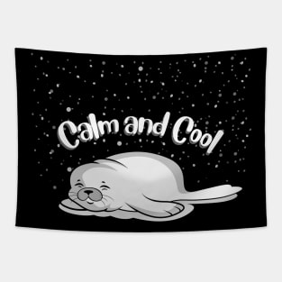 Calm and cool seal sleeping while snowing Tapestry