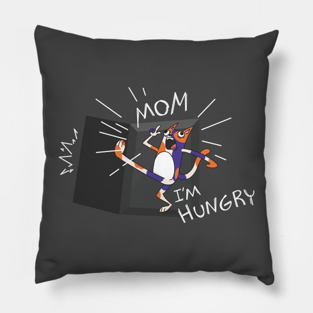 Mom I'm hungry cat Pillow by dhaniboi